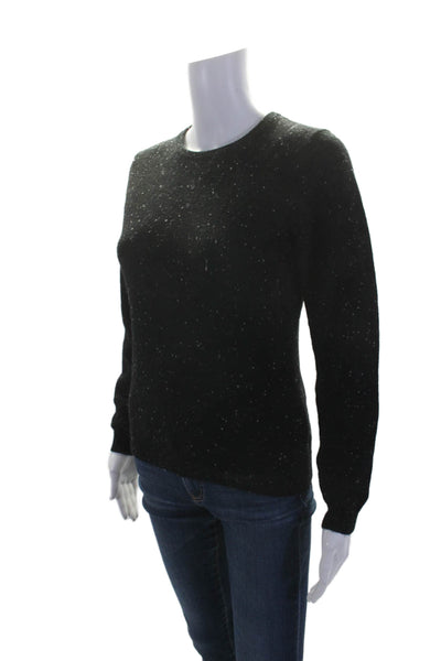 Brodie Womens Button Back Long Sleeve Crew Neck Cashmere Sweater Black Small