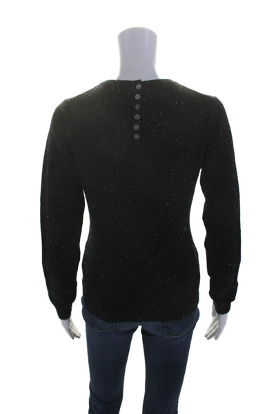 Brodie Womens Button Back Long Sleeve Crew Neck Cashmere Sweater Black Small