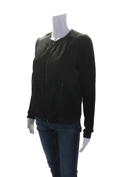 Lola & Sophie Womens Ribbed Long Sleeve Front Zip Lightweight Jacket Black Small