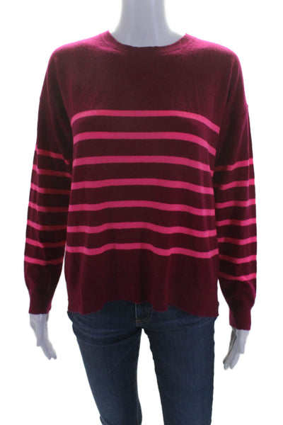 Sundry Womens Long Sleeve Crew Neck Striped Sweater Magenta Pink Wool Size 1