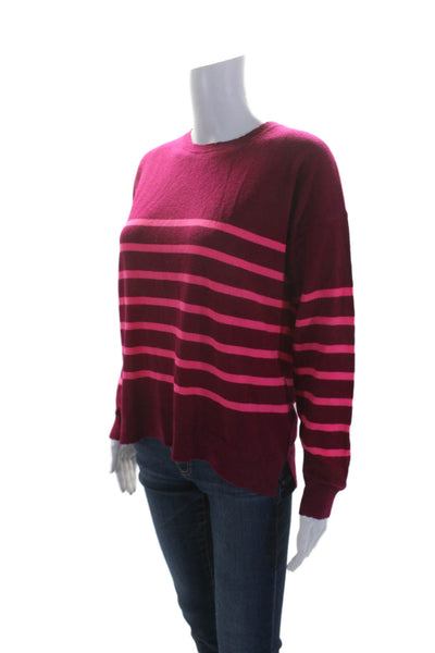 Sundry Womens Long Sleeve Crew Neck Striped Sweater Magenta Pink Wool Size 1