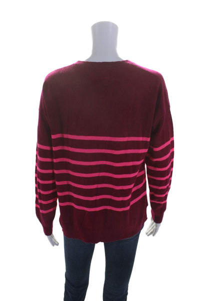 Sundry Womens Long Sleeve Crew Neck Striped Sweater Magenta Pink Wool Size 1