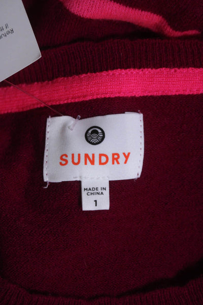 Sundry Womens Long Sleeve Crew Neck Striped Sweater Magenta Pink Wool Size 1