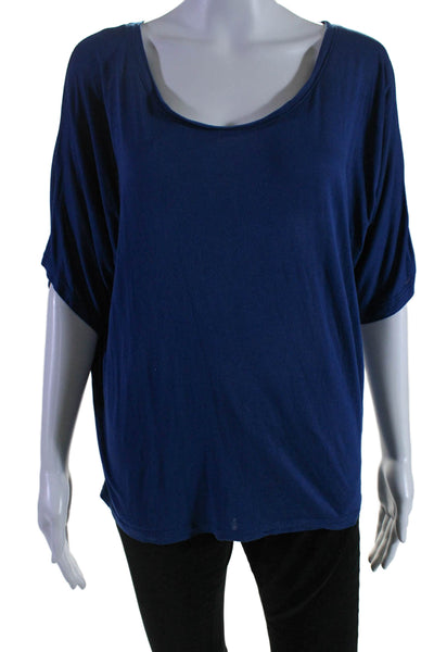 Vince Womens Short Sleeve Oversized Scoop Neck Knit Tee Shirt Blue Size Medium