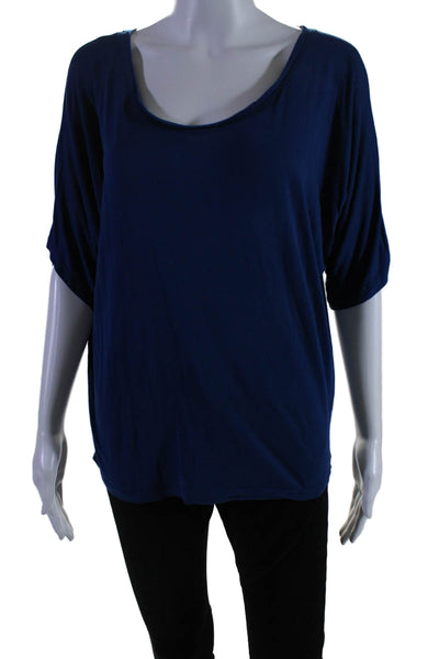 Vince Womens Short Sleeve Oversized Scoop Neck Knit Tee Shirt Blue Size Medium