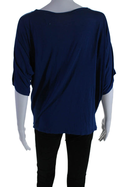 Vince Womens Short Sleeve Oversized Scoop Neck Knit Tee Shirt Blue Size Medium