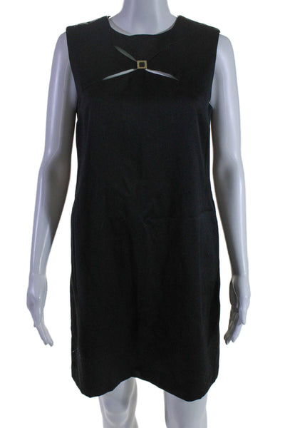 Milly Womens Back Zip Sleeveless Cut Out Shift Dress Black Wool Size 6