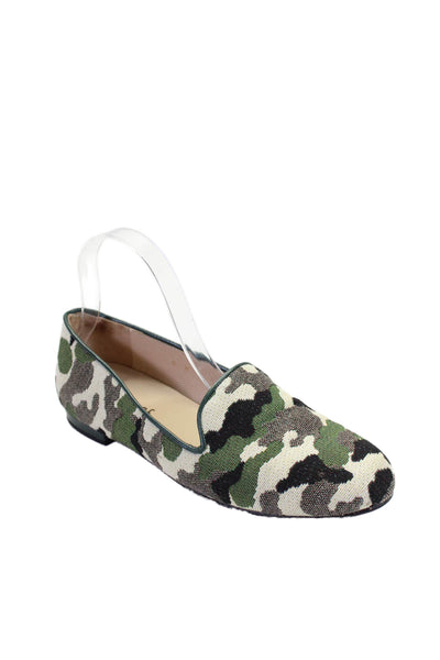 Jon Josef Womens Canvas Textured Camouflage Print Slip On Loafers Green Size 8