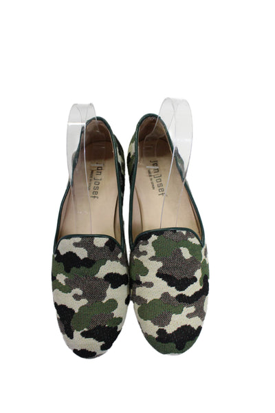 Jon Josef Womens Canvas Textured Camouflage Print Slip On Loafers Green Size 8