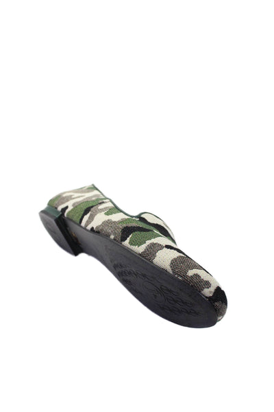 Jon Josef Womens Canvas Textured Camouflage Print Slip On Loafers Green Size 8