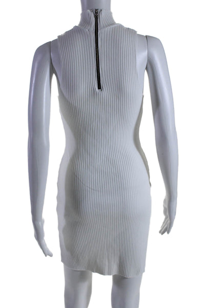 Cotton Citizen Womens Cotton Ribbed Sleeveless Turtleneck Dress White Size S