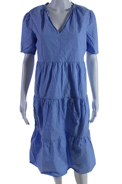 By Malene Birger Womens Short Sleeves A Line Sun Dress Blue Cotton Size EUR 34