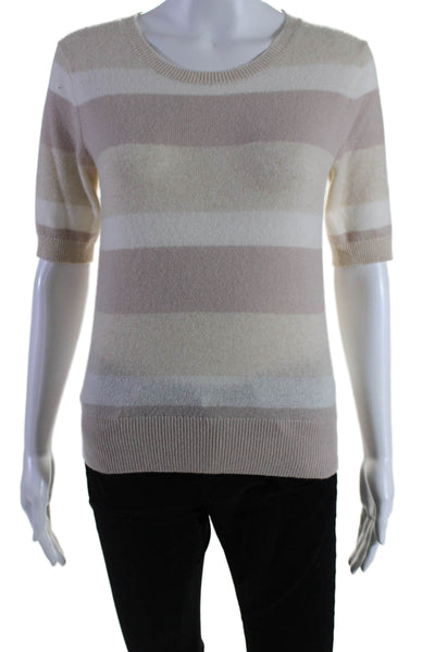 White + Warren Women's Round Neck Short Sleeves Cashmere Sweater Striped Size XS