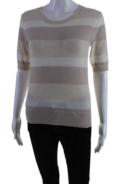 White + Warren Women's Round Neck Short Sleeves Cashmere Sweater Striped Size XS