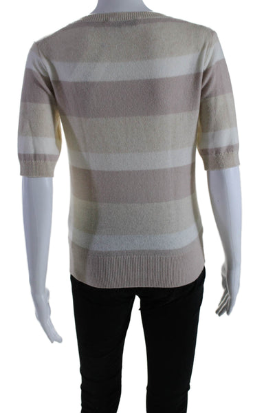 White + Warren Women's Round Neck Short Sleeves Cashmere Sweater Striped Size XS