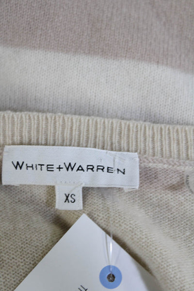 White + Warren Women's Round Neck Short Sleeves Cashmere Sweater Striped Size XS