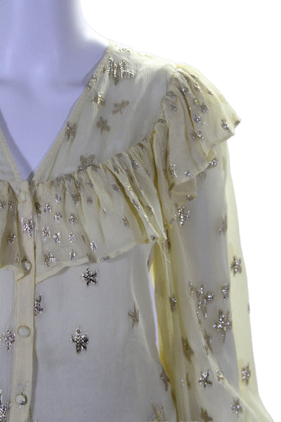 Love Shack Fancy Womens Metallic Silk Blouse Top + Skirt Set Yellow Size XS