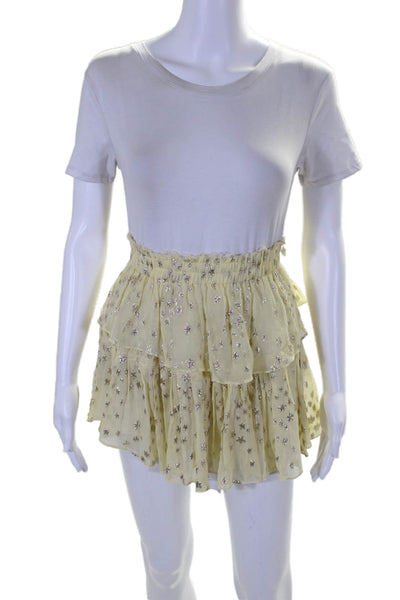 Love Shack Fancy Womens Metallic Silk Blouse Top + Skirt Set Yellow Size XS