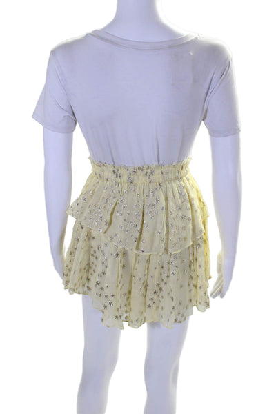 Love Shack Fancy Womens Metallic Silk Blouse Top + Skirt Set Yellow Size XS