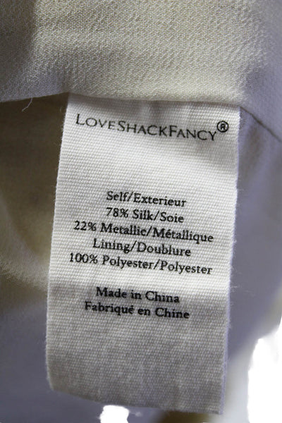 Love Shack Fancy Womens Metallic Silk Blouse Top + Skirt Set Yellow Size XS
