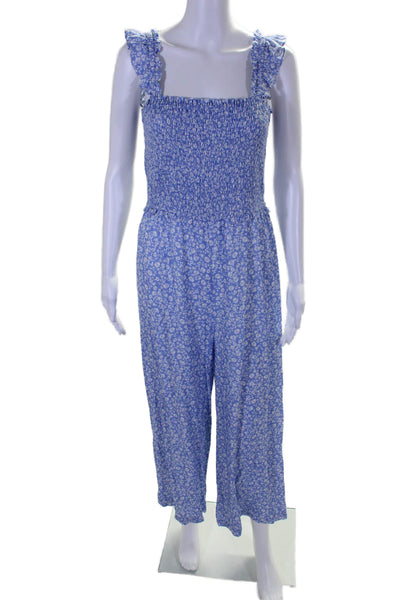 Intermix Womens Blue Floral Smocked Square Neck Sleeveless Jumpsuit Size 6