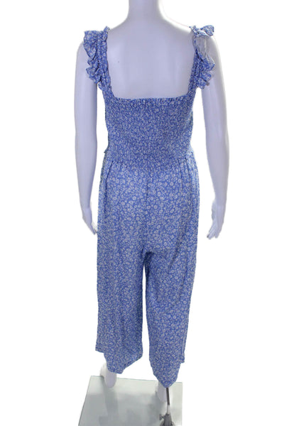 Intermix Womens Blue Floral Smocked Square Neck Sleeveless Jumpsuit Size 6