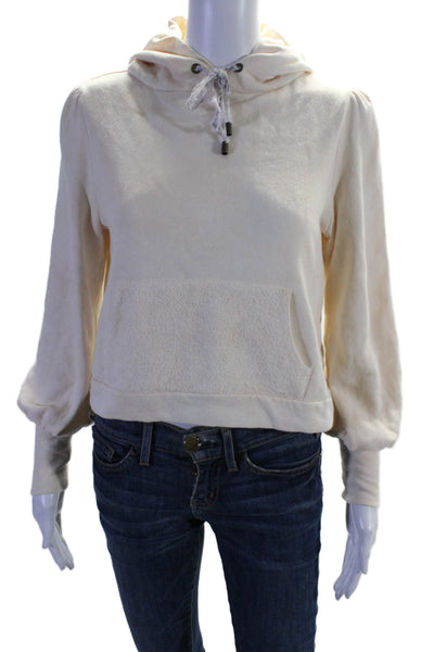 Love Shack Fancy Womens Cotton Long Sleeve Pullover Cream Hoodie Size XS