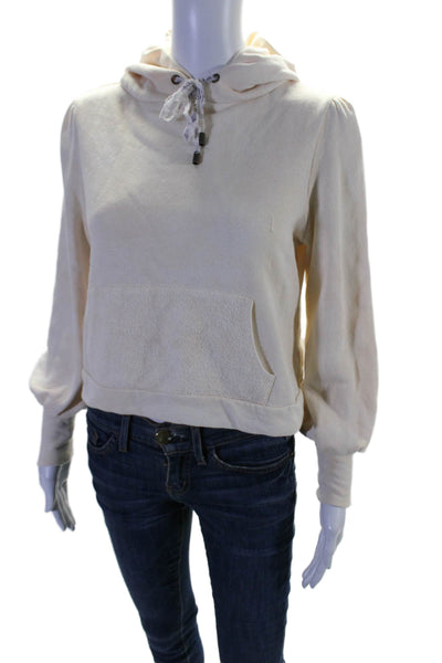 Love Shack Fancy Womens Cotton Long Sleeve Pullover Cream Hoodie Size XS