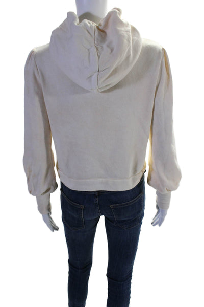 Love Shack Fancy Womens Cotton Long Sleeve Pullover Cream Hoodie Size XS