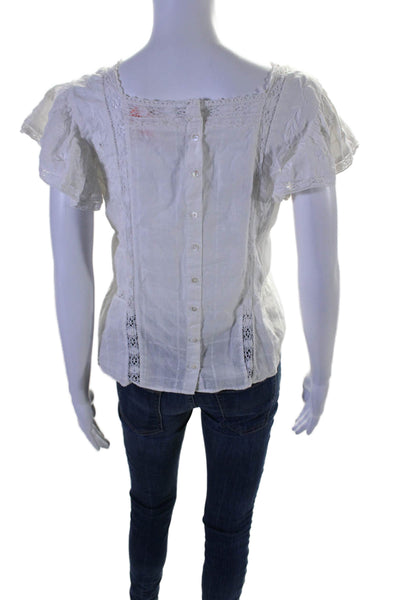 Love Shack Fancy Womens Cotton Floral Embroidered White Blouse Top Size XS