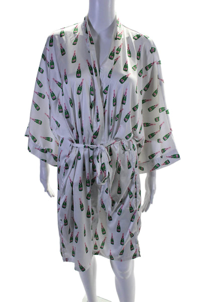 Toss Designs Womens White Printed Belt 3/4 Sleeve Sleep Robe Size OS