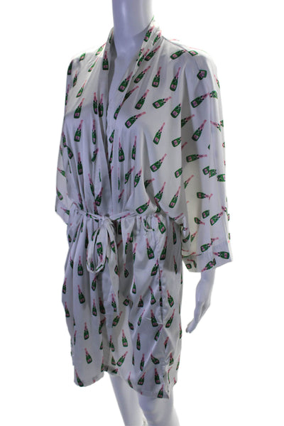 Toss Designs Womens White Printed Belt 3/4 Sleeve Sleep Robe Size OS