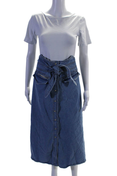 Nanushka Womens Cotton Snap Closure Tie Waist Denim Maxi Skirt Blue Size XL