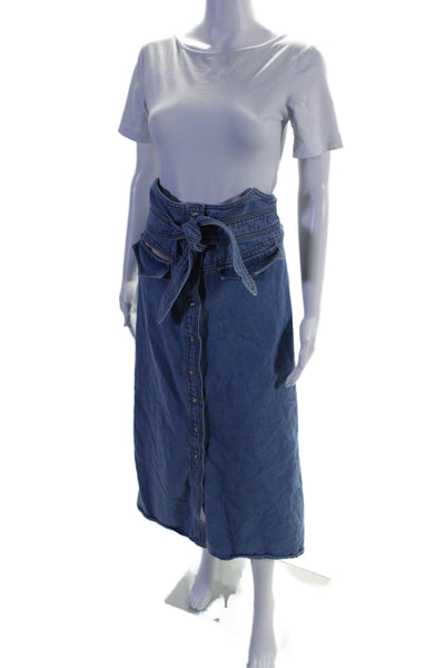 Nanushka Womens Cotton Snap Closure Tie Waist Denim Maxi Skirt Blue Size XL