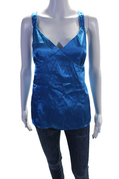 Oscar de la Renta Womens Pullover V Neck Sleeveless Top Blue Size 16