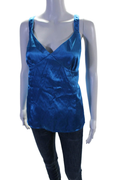 Oscar de la Renta Womens Pullover V Neck Sleeveless Top Blue Size 16