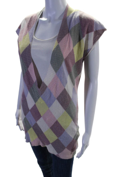 Maria Cher Womens Angora Diamond Print V Neck Pullover Sweater Multi Colored Siz