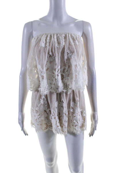 Lovers + Friends Womens Off Shoulder Tiered Lace Overlay Romper White Size XS