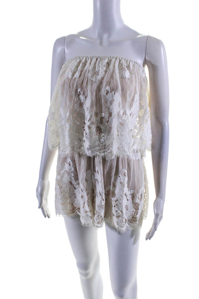 Lovers + Friends Womens Off Shoulder Tiered Lace Overlay Romper White Size XS