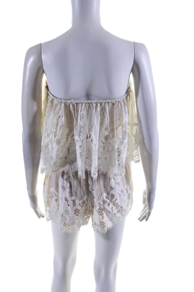 Lovers + Friends Womens Off Shoulder Tiered Lace Overlay Romper White Size XS