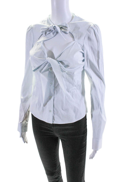 Fleur du Mal Womens Cotton Strappy Long Sleeve Button Up Blouse Top Blue Size 4