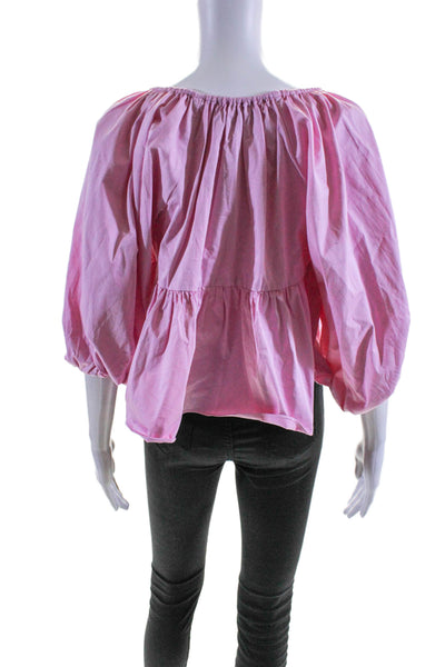 Cynthia Rowley Womens Cotton V-Neck Long Sleeve Pullover Blouse Top Pink Size XS