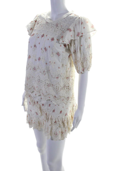 Love Shack Fancy Womens White Eyelet Floral Blouse Top Skirt Set Size S XS