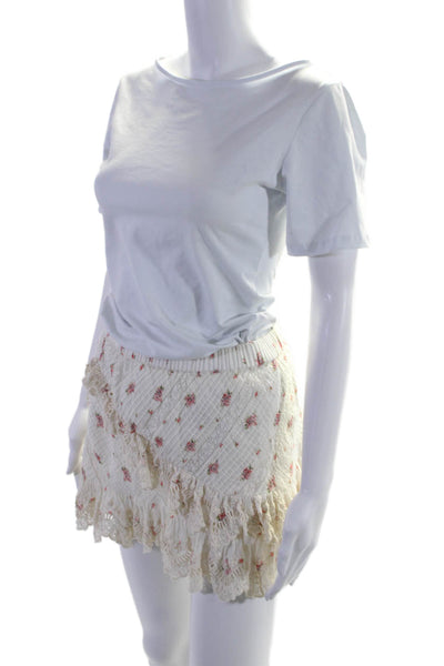 Love Shack Fancy Womens White Eyelet Floral Blouse Top Skirt Set Size S XS