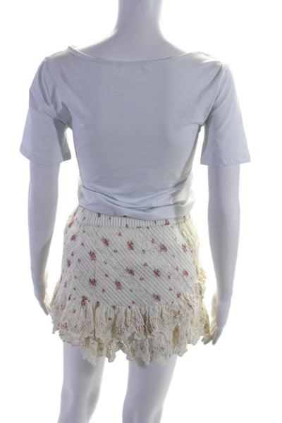 Love Shack Fancy Womens White Eyelet Floral Blouse Top Skirt Set Size S XS