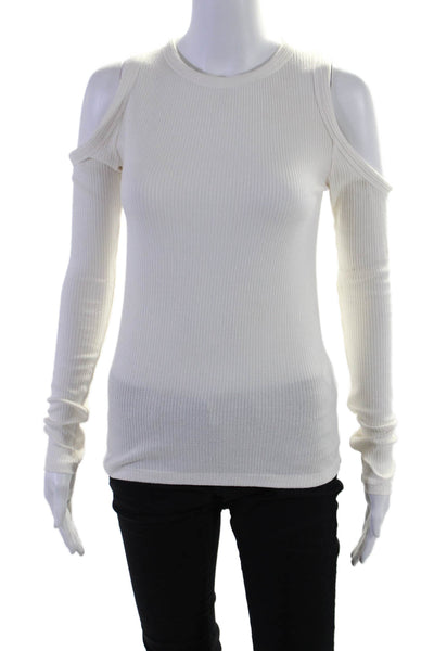 Rag & Bone Jean Womens White Ribbed Cold Shoulder Long Sleeve Knit Top Size XS