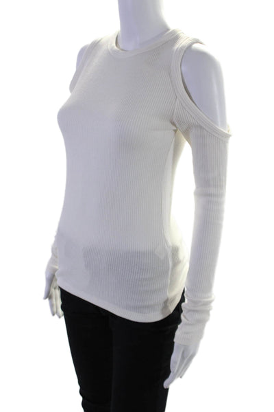 Rag & Bone Jean Womens White Ribbed Cold Shoulder Long Sleeve Knit Top Size XS