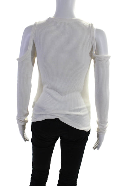 Rag & Bone Jean Womens White Ribbed Cold Shoulder Long Sleeve Knit Top Size XS