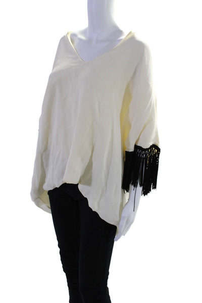 Stone Cold Fox Womens Cream V-Neck Fringe Detail 3/4 Sleeve Blouse Top Size OS