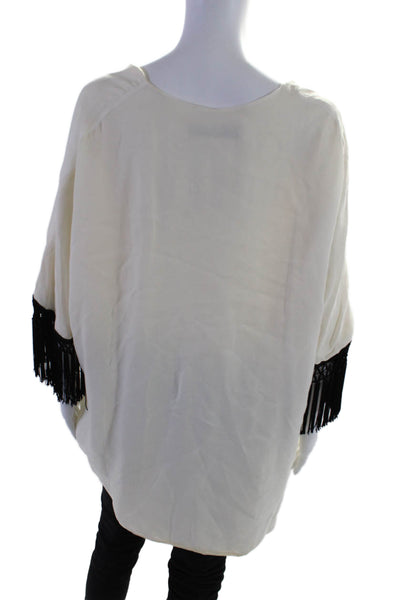 Stone Cold Fox Womens Cream V-Neck Fringe Detail 3/4 Sleeve Blouse Top Size OS